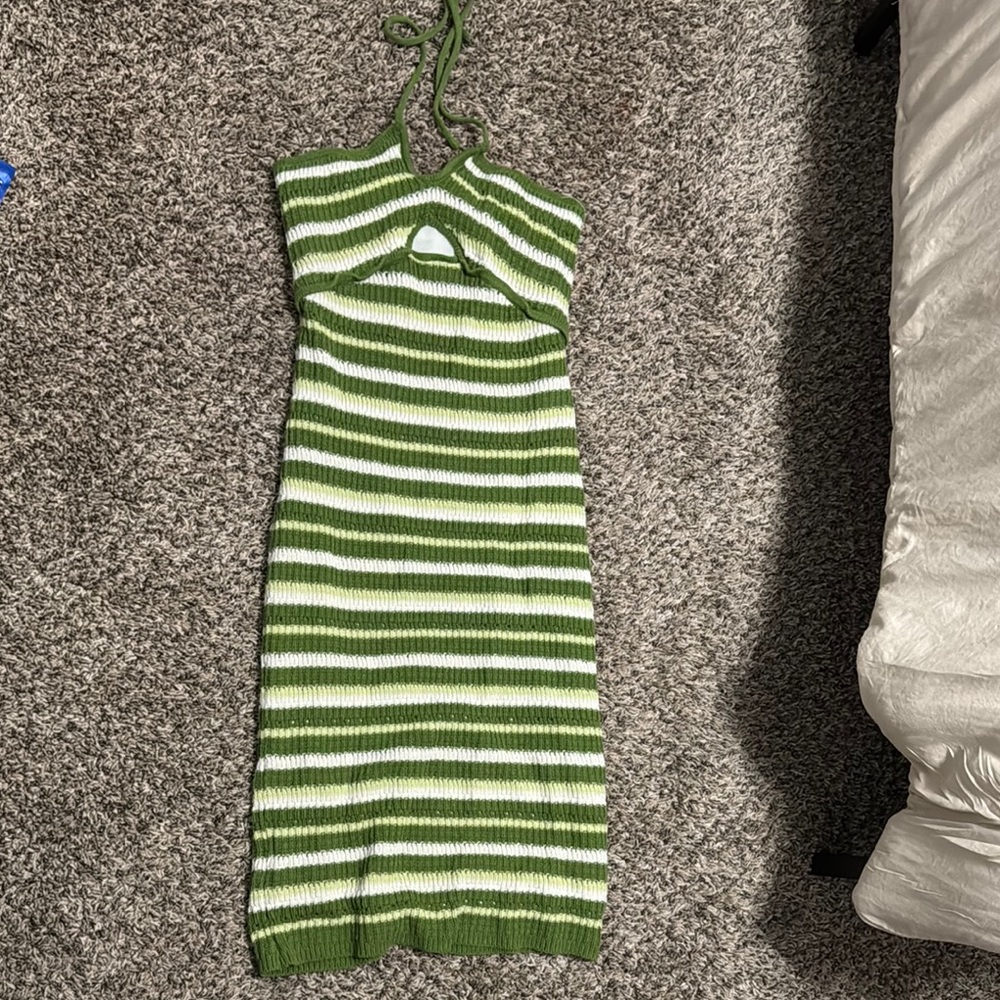 Sincerely Jules Green and White Bodycon Halter Dress